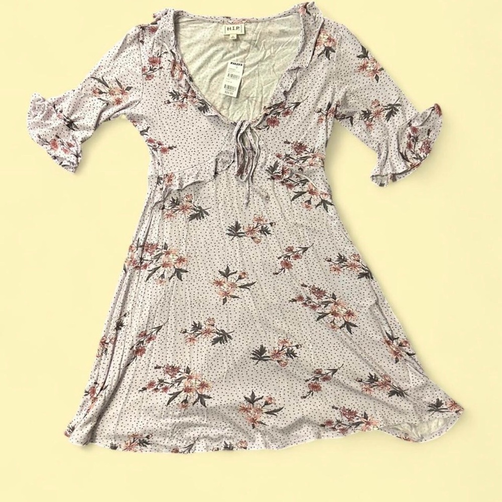 h.i.p. Floral Midi Dress with Ruffle Sleeves